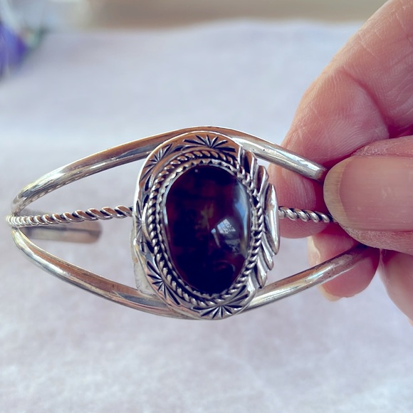 Brown Jasper & Sterling Cuff - Picture 2 of 4